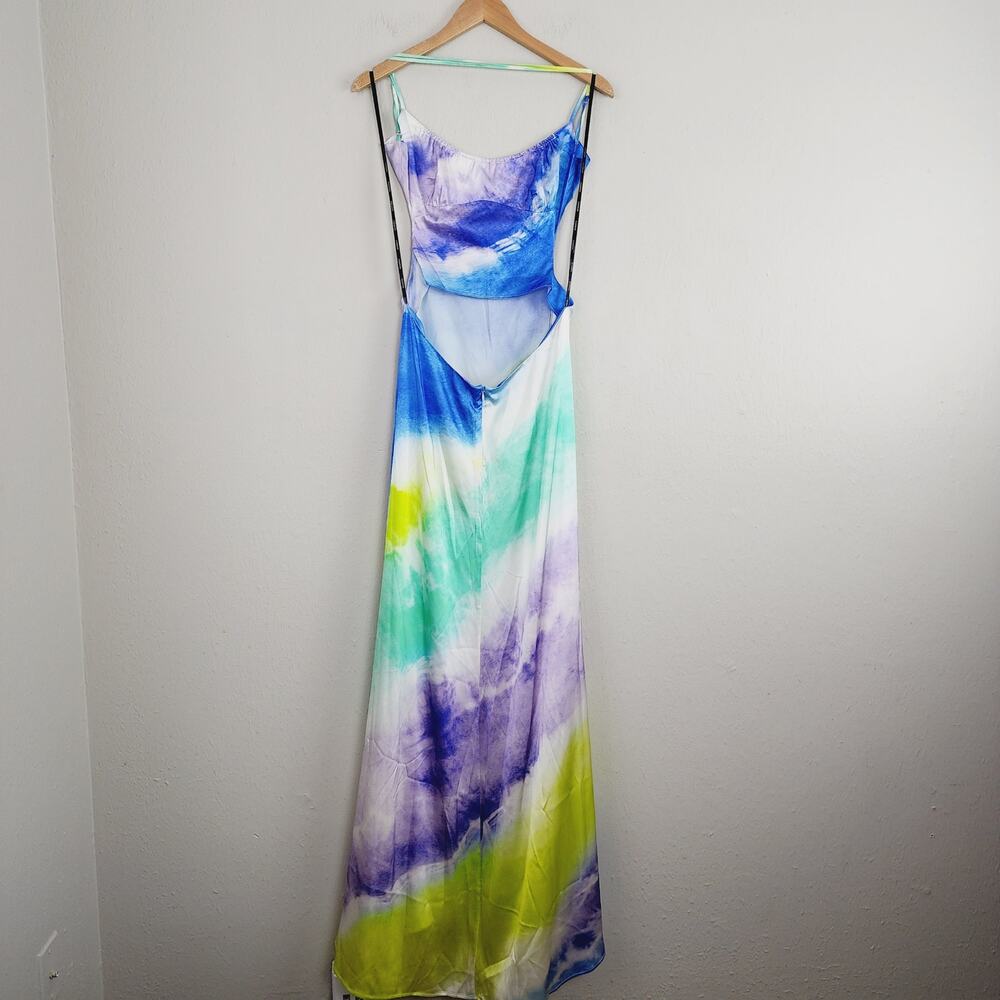 Retrofête Scarlett Silk Maxi Gown Watercolor Wave Tie-Dye Open Back NWOT Large - Picture 14 of 16